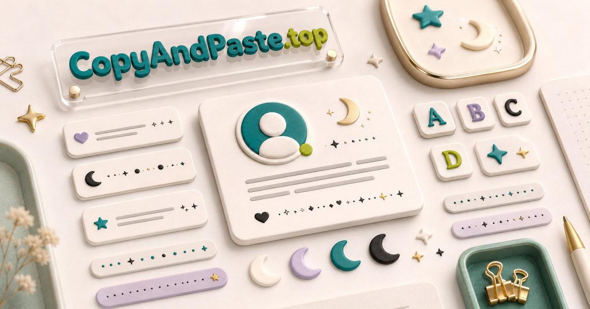 Aesthetic Instagram Bio Pack illustration showing minimal symbols, fonts, dividers, and bio decorations for profiles.