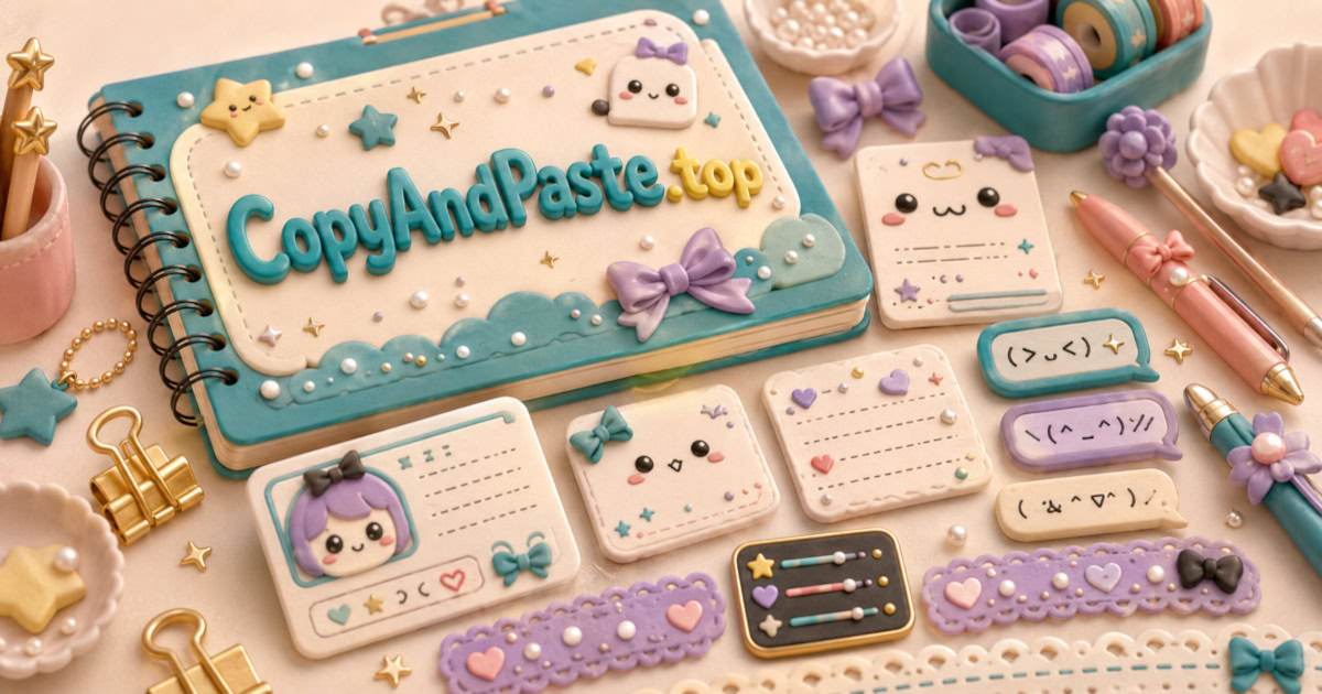 Anime Bio Symbols Pack illustration showing cute bio symbols, kaomoji reactions, sparkles, hearts, and anime-inspired decorations.