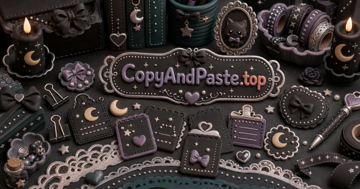 Dark Aesthetic Symbols Pack illustration showing moons, gothic stars, dark dividers, and copy-paste profile symbols.