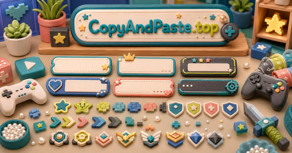 Gaming Usernames Pack illustration showing gaming name plates, symbols, badges, arrows, and copy-paste username ideas.